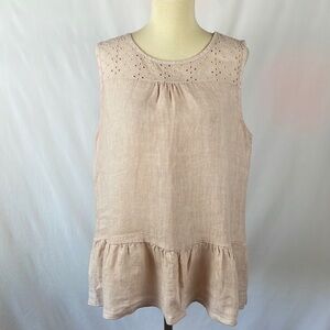 SALE 2/$20 Francesca Bettini 100% Linen Pink Ruffle Peplum Tank Top with Small